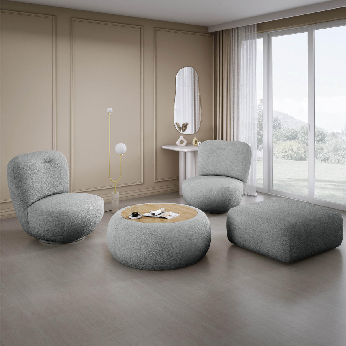 DREHSESSEL LUIS, Freistehend, Sitz drehbar 360°, 39x82x56 cm, DUNKELGRAU - Dunkelgrau, Holz/Textil (82/72/66cm) - DomoHome