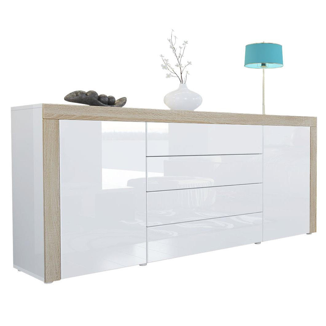SIDEBOARD La Paz Weiß Hochglanz / Eiche sägerau - Weiß Hochglanz, Holzwerkstoff (167/72/35cm) - Vladon