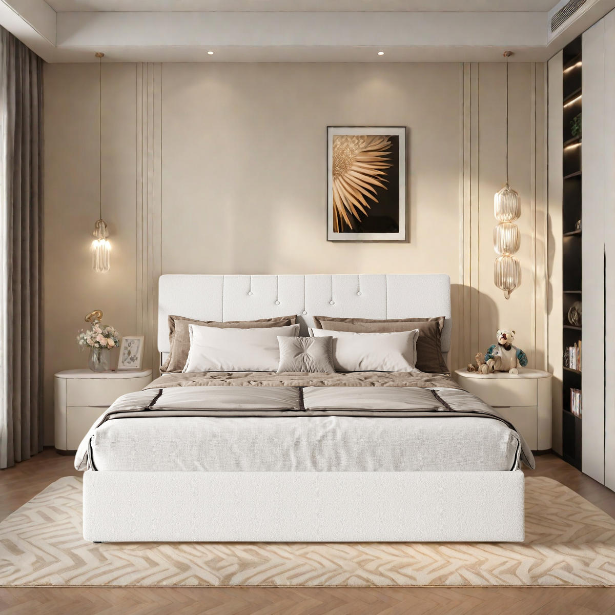 POLSTERBETT 140x190 cm Creme Teddy USB Bettkasten - Beige, Holz (140/190cm) - SHOPENTRA