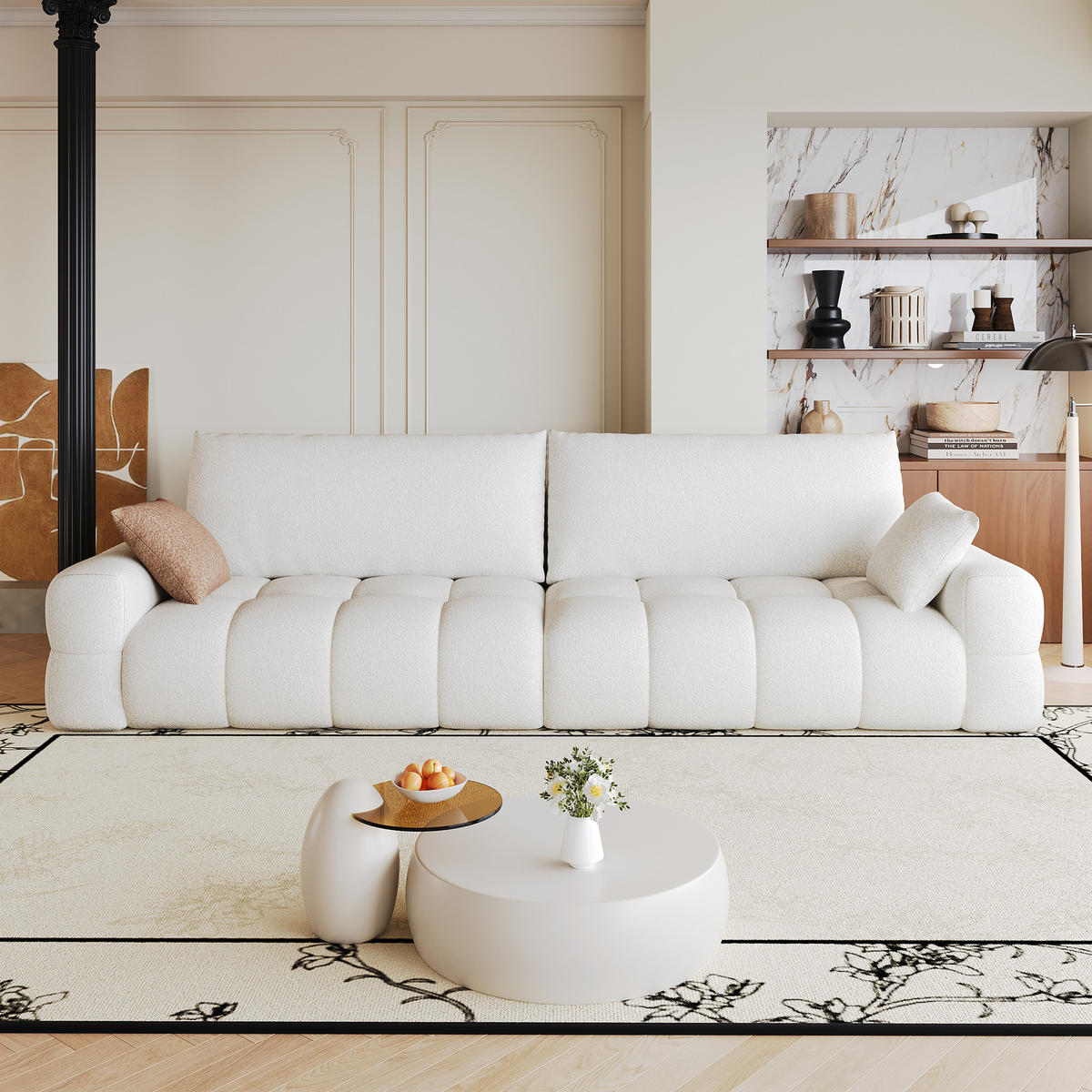 2-SITZER-SOFA DE-34889 260 cm tiefer Sitz Cremeweiß - Creme, Textil (105/86/260cm) - ComfortXL