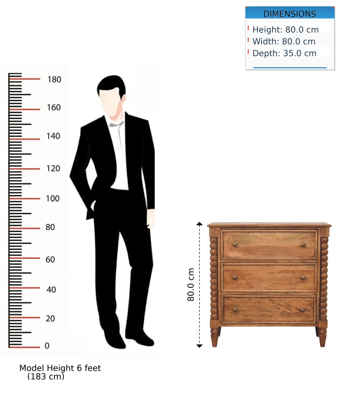 KOMMODE Spindel, 3 Schubladen, Hellbraun - Hellbraun/Messingfarben, Holz/Metall (80/80/35cm) - Artisan Furniture
