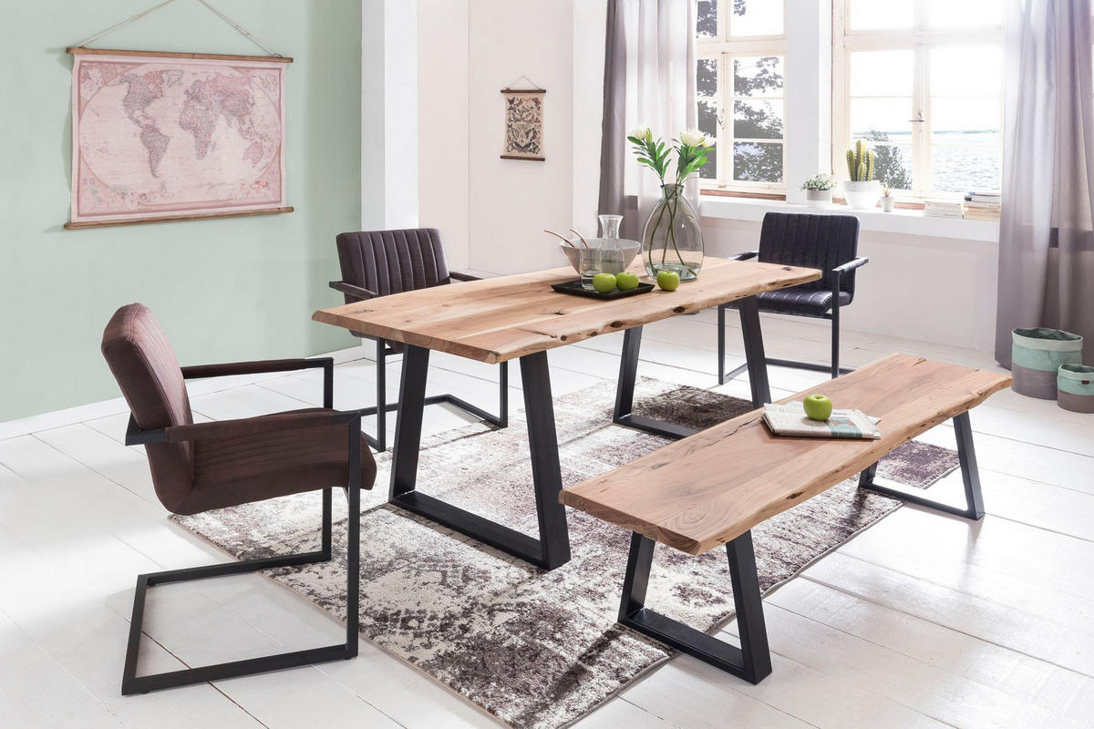 ESSZIMMERBANK GAYA Massivholz Baumkante Metallbeine, Akazie 160x40x45 cm - Schwarz/Akaziefarben, Holz/Metall (160/45/40cm) - KADIMA DESIGN