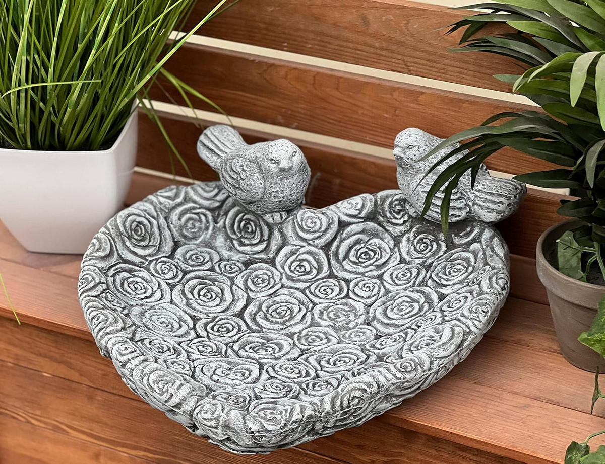 VOGELTRÄNKE XL mit Vögeln, frostfest, Steinguss - Grau, Stein (35/14/36cm) - stoneandstyle