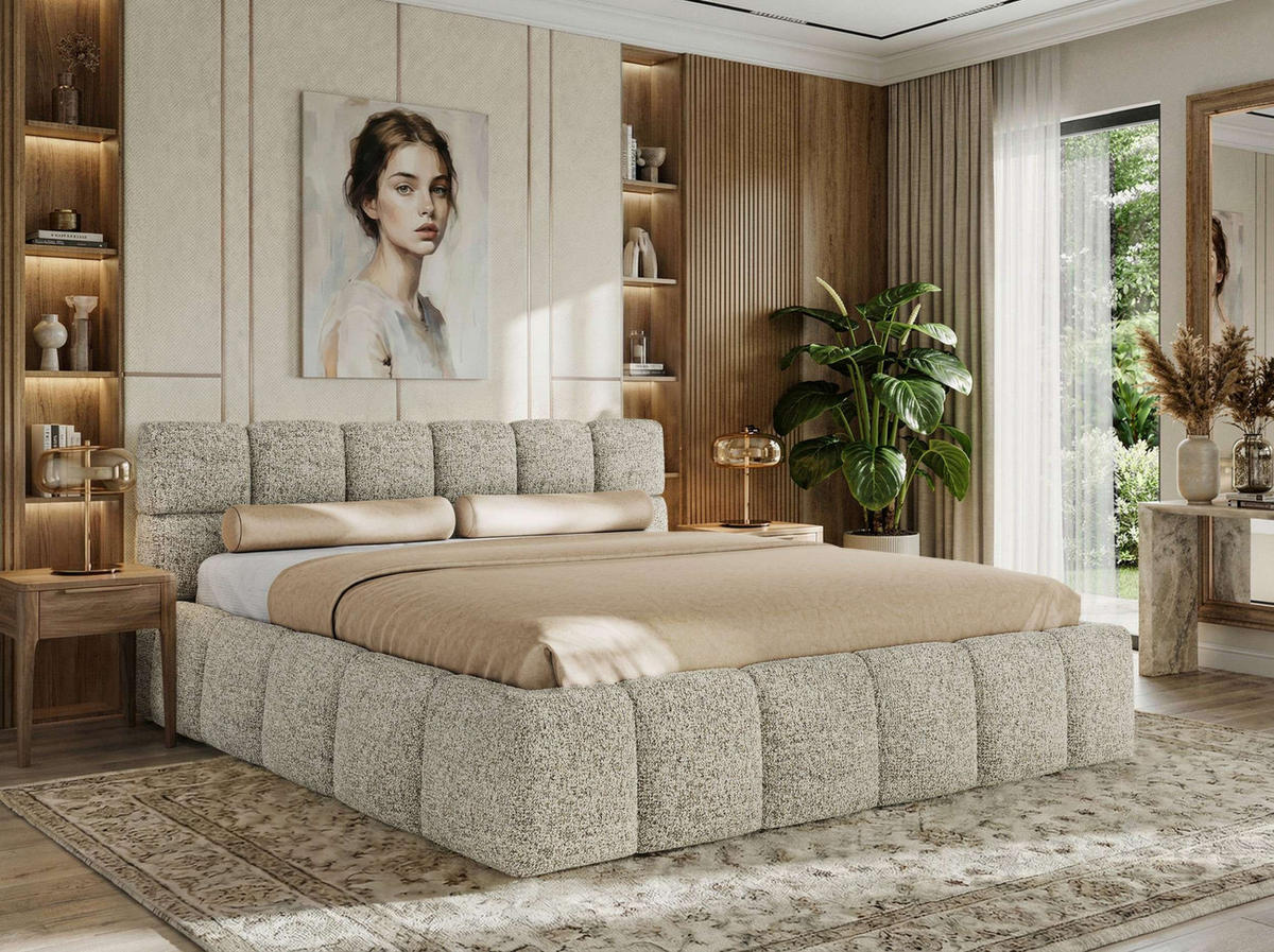 POLSTERBETT NIRA CLASSIC 160/200 - Beige Strukture - ohne Matratze - Beige, Textil (160/200cm) - MKS