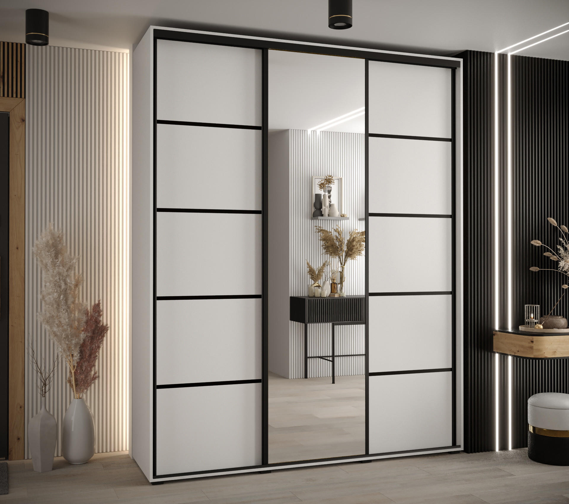 SCHWEBETÜRENSCHRANK 235,2/180/60 3-türig - Schwarz/Weiß, Holz/Metall (180/235/60cm) - Abiks Möbel