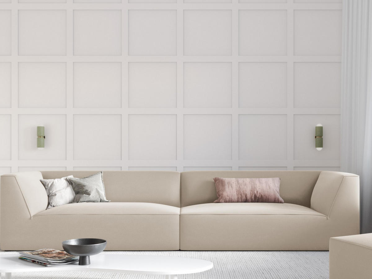 SOFA Ruby aus Samt beige 4 Sitzplätze - Beige, Textil (93/69/302cm) - Micadoni