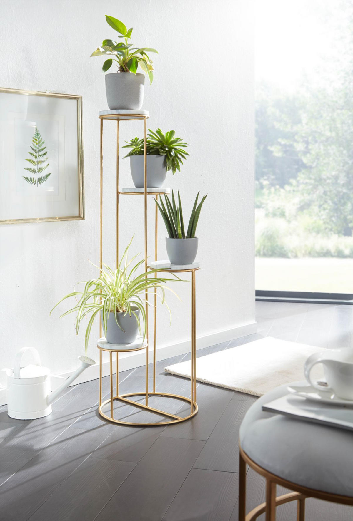 BLUMENSTÄNDER Weiß Marmor für Wohnzimmer und Dekoration - Goldfarben, Stein/Metall (37/37/108cm) - KADIMA DESIGN