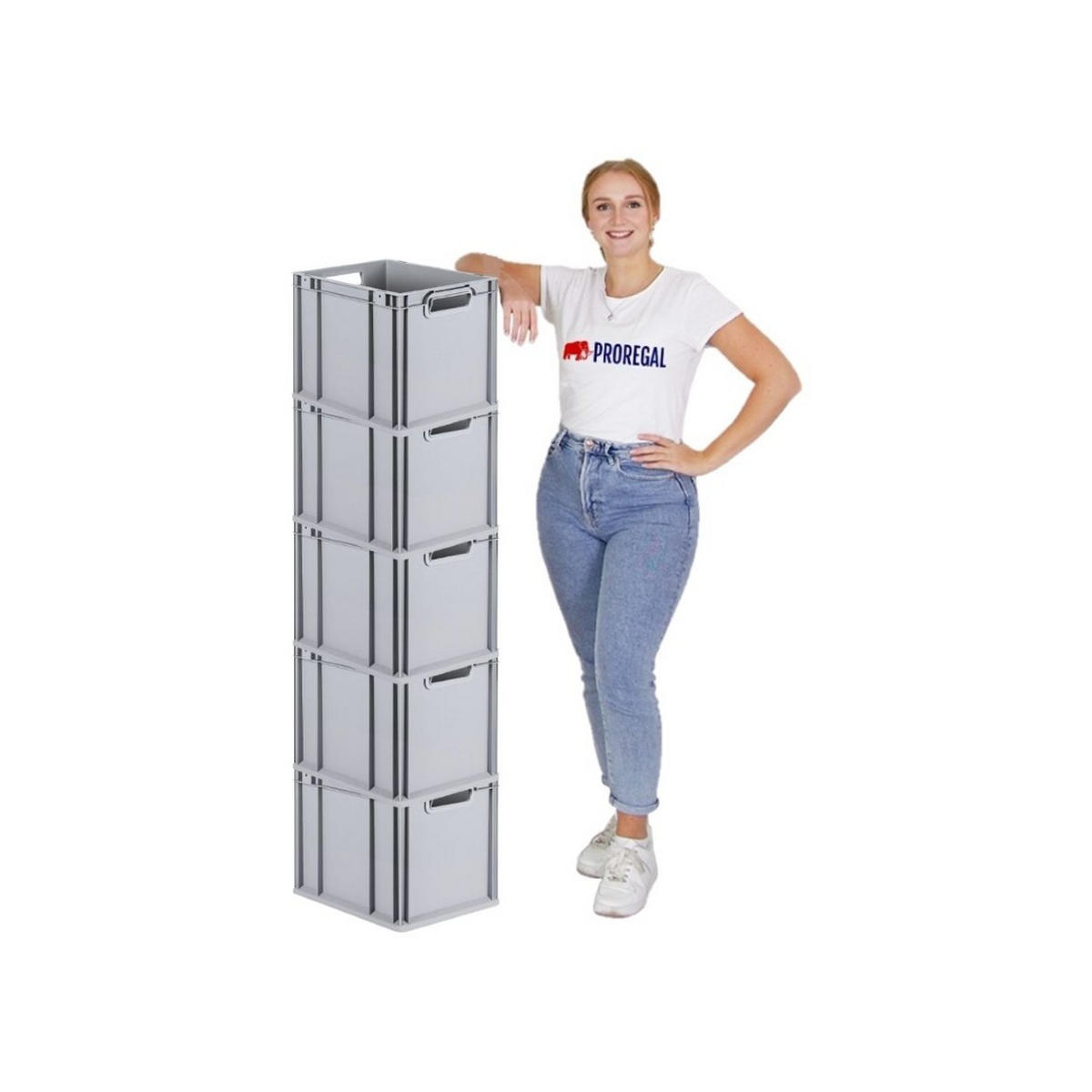 EUROBOX 5x Nextgen Economy Mit Scharnierdeckel Grau/GrünGriffe Offen 30 Liter - Grün, Kunststoff (30/32/40cm) - PROREGAL