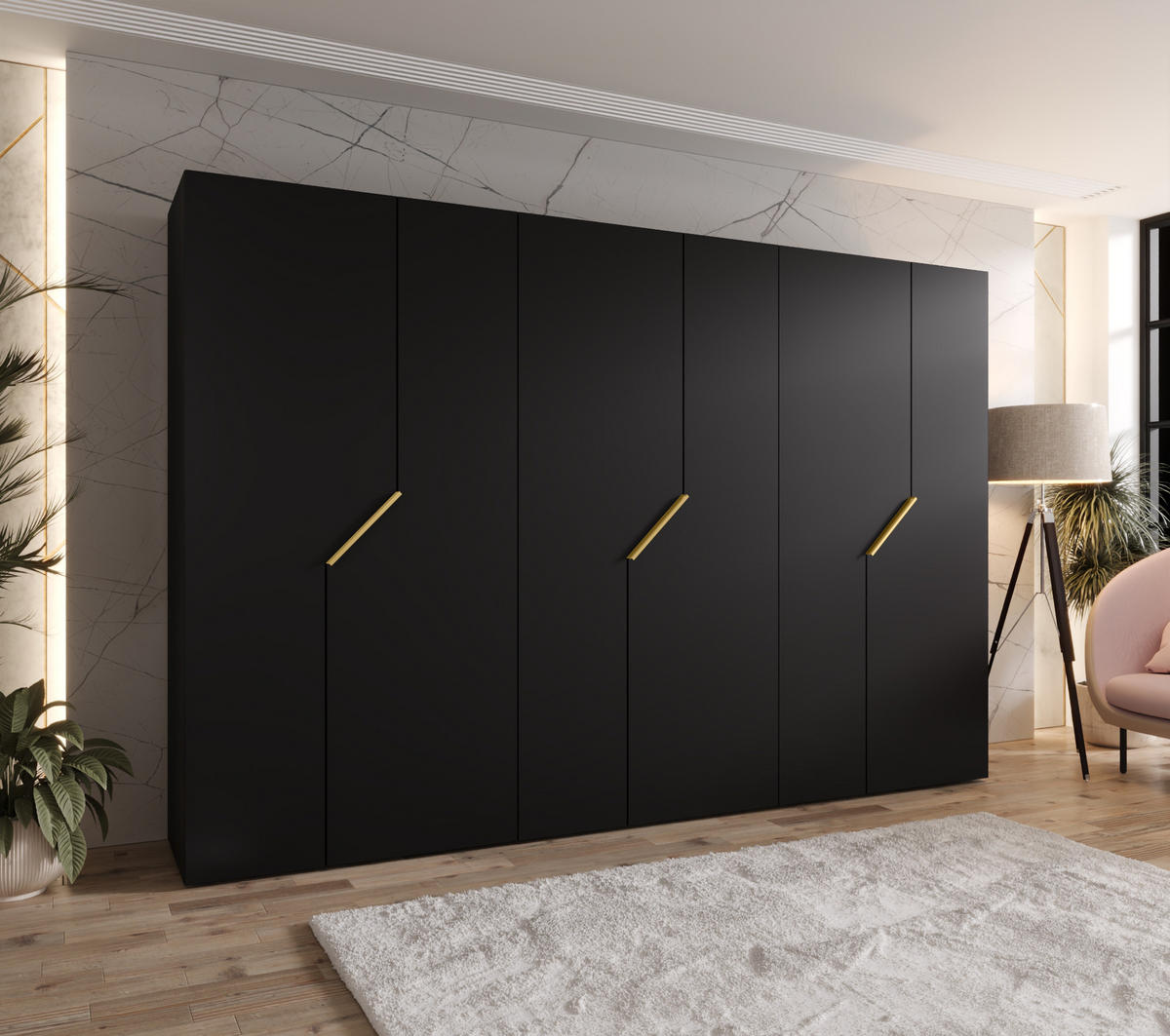 DREHTÜRENSCHRANK 202/300/52 6-türig - Goldfarben/Schwarz, Holz/Metall (300/202/52cm) - Abiks Möbel