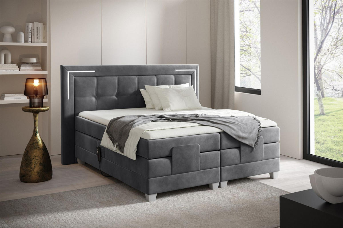 BOXSPRINGBETT Bett Elektrisch Dores - Grau, Holzwerkstoff/Textil (160/200cm) - Fun Möbel
