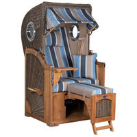 STRANDKORB Düne Single Teak 1-Sitzer - Blau/Braun, Holz/Textil (96/165/80cm) - Mr. Deko