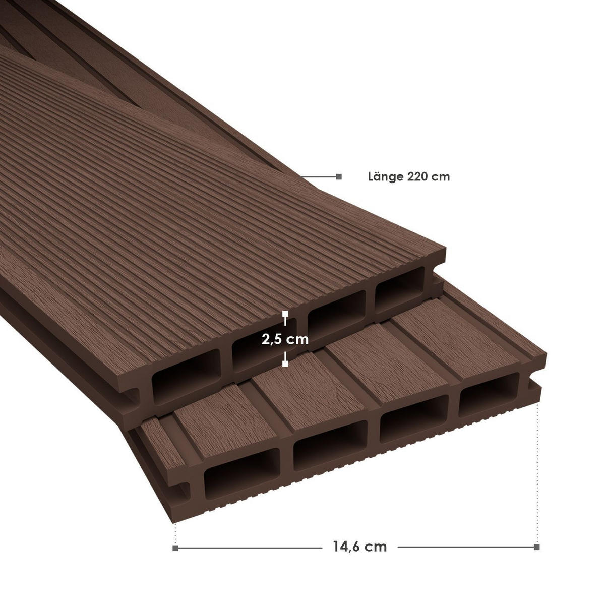TERRASSENDIELEN WPC Braun 30 m² - Braun, Kunststoff (220/14.6/2.5cm) - Juskys