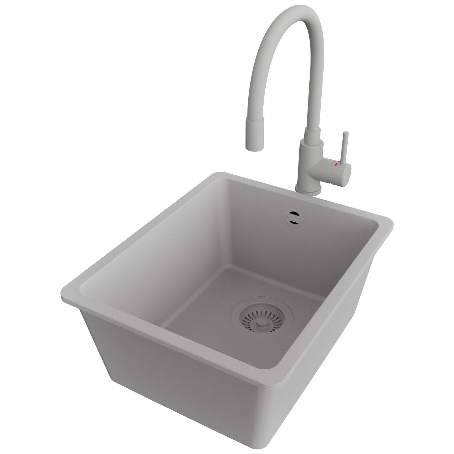 UNTERBAUSPÜLE GRANIT Venedig Easy, 2-er set Grau 36/44 cm 1 Becken + Küchenarmatur 38/14 cm + Ablauf-Set ab 40er Unterschrank - Grau, Kunststoff (36/20/44cm) - Primagran