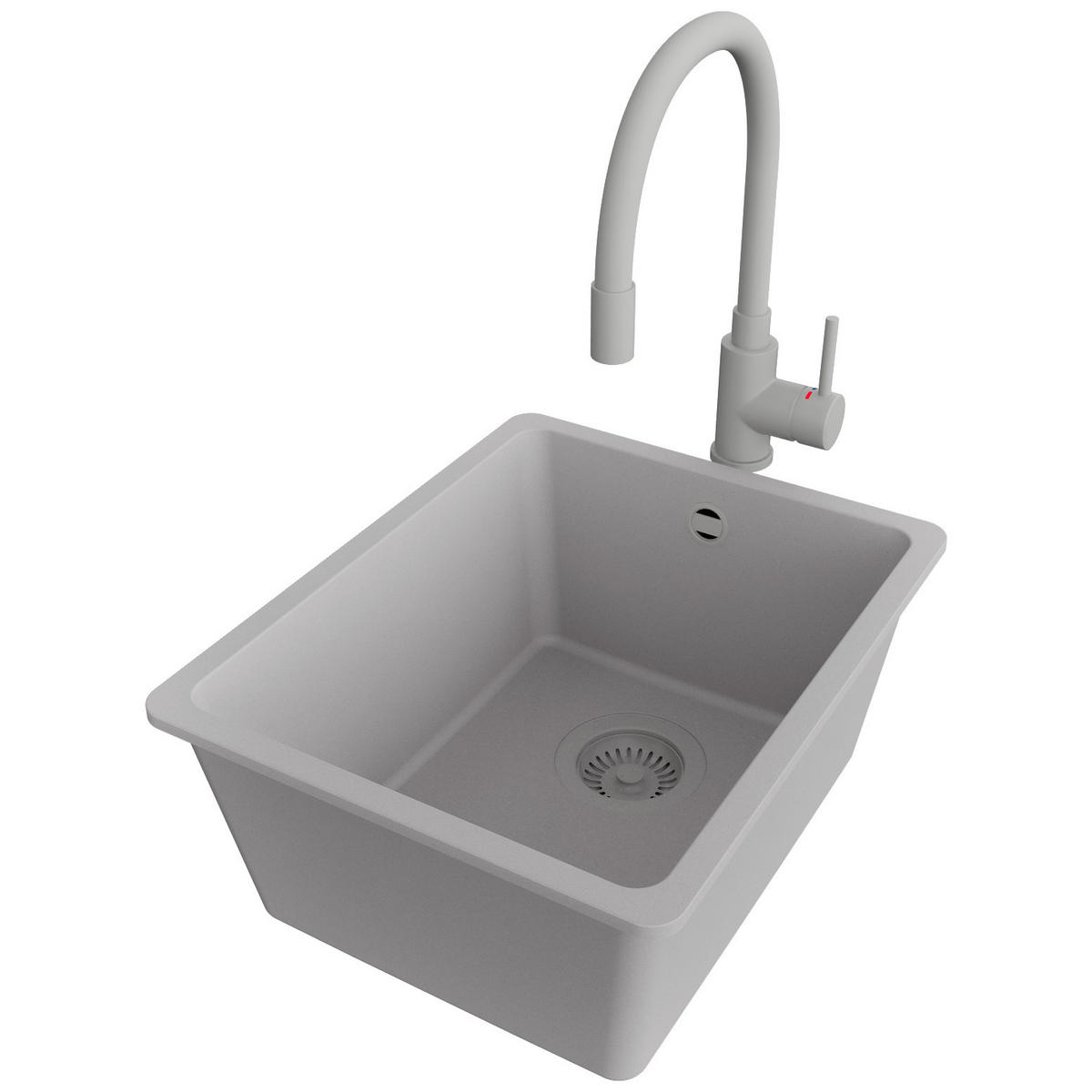 UNTERBAUSPÜLE GRANIT Venedig Easy, 2-er set Grau 36/44 cm 1 Becken + Küchenarmatur 38/14 cm + Ablauf-Set ab 40er Unterschrank - Grau, Kunststoff (36/20/44cm) - Primagran