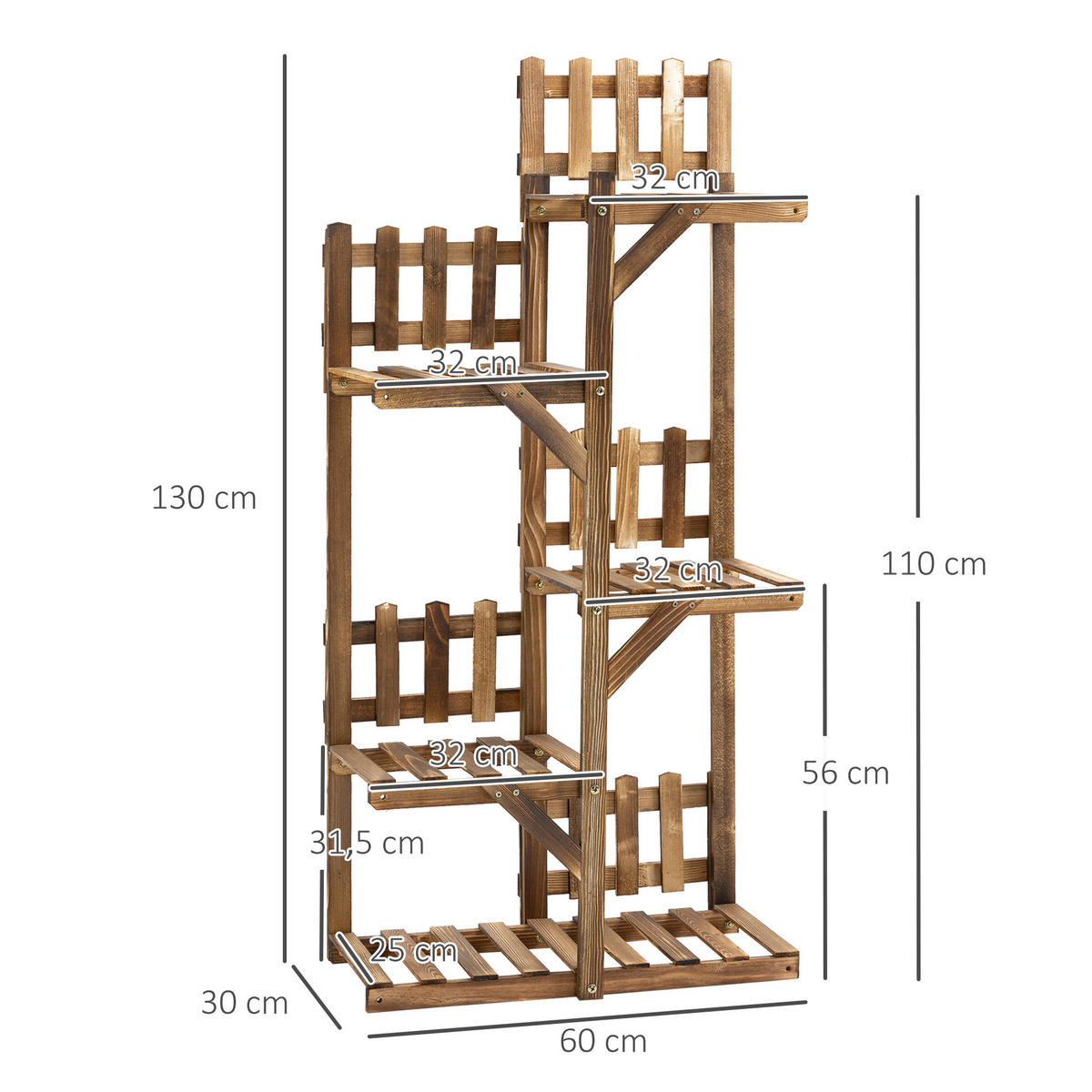BLUMENTREPPE DE-12107 5-stufig mit kleinen Barrieren, 60/30/130 cm Natur - Naturfarben, Holz (30/130/60cm) - ComfortXL