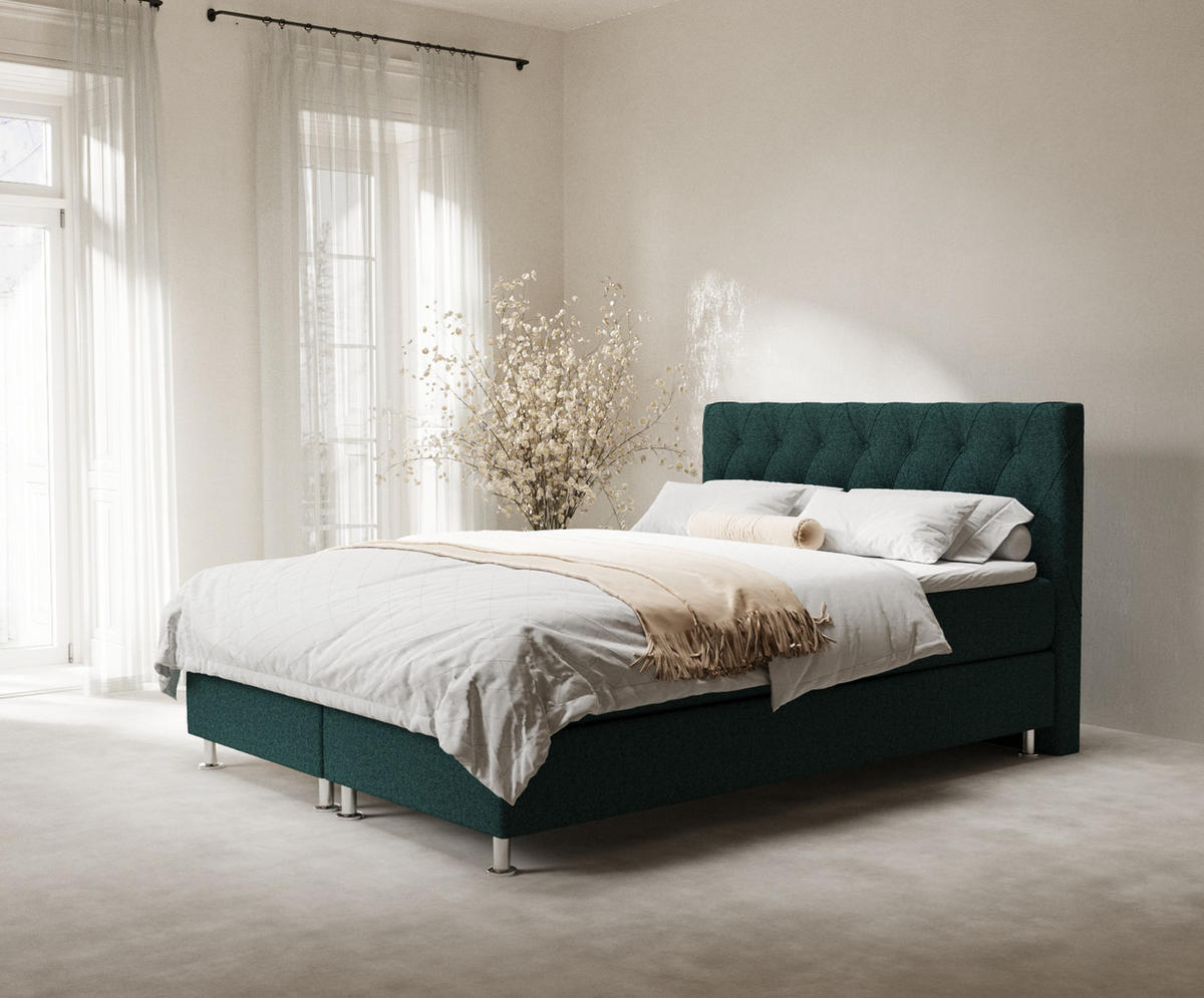 BOXSPRINGBETT Otus Grün 160/200 cm mit Latex-Topper - Silberfarben/Grün, Holz/Holzwerkstoff (160/200cm) - Maison de Reve