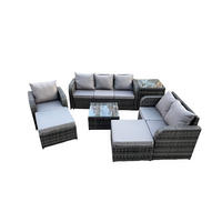 GARTENTISCHGRUPPE Polyrattan Dunkelgrau 7-teilige - Dunkelgrau/Grau, Glas/Kunststoff - Fimous