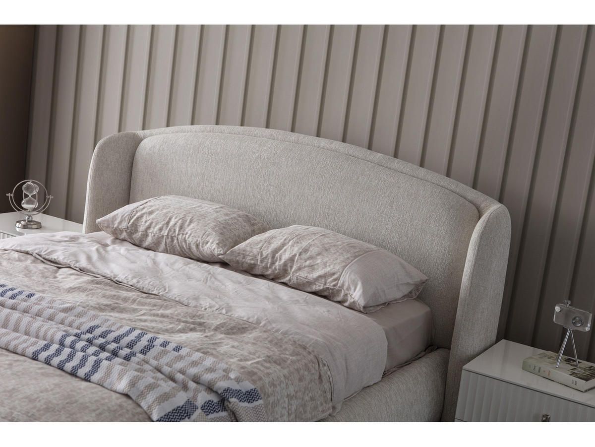 BETTANLAGE BRONZ Schlafzimmer-Set, 5-teilig, Beige, Bett mit Kopfteil, 2 Nachttische, Kleiderschrank und Kommode - Beige, Leder/Holzwerkstoff (160/200cm) - Villa Möbel