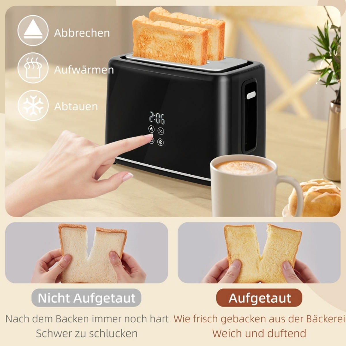 WASSERKOCHER-TOASTER SET 1,5L 2200W, Schwarz, 7 Bräunungsstufen, Auftaufunktion - Schwarz, Kunststoff (15.5/25.1/21.5cm) - Rolipo