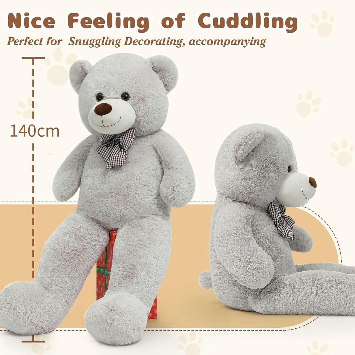 PLÜSCHTIER Teddybär 140 cm Grau - Grau, Fell (90/140cm)