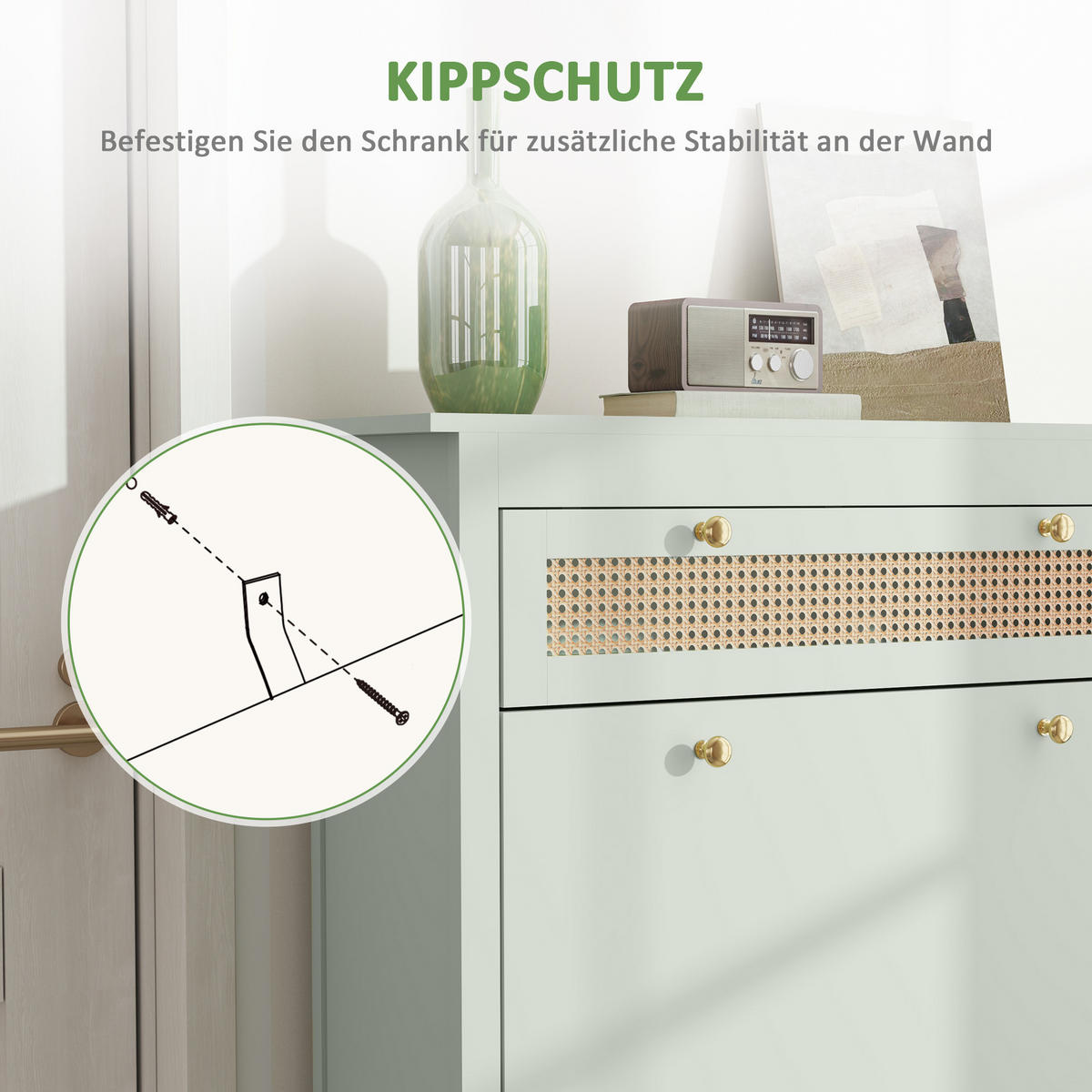 SCHUHSCHRANK mit 2 Klappen Schuhkipper mit Schublade für 12 Paar Schuhe Grün - Grün, Holzwerkstoff (30/120/88cm) - HOMCOM