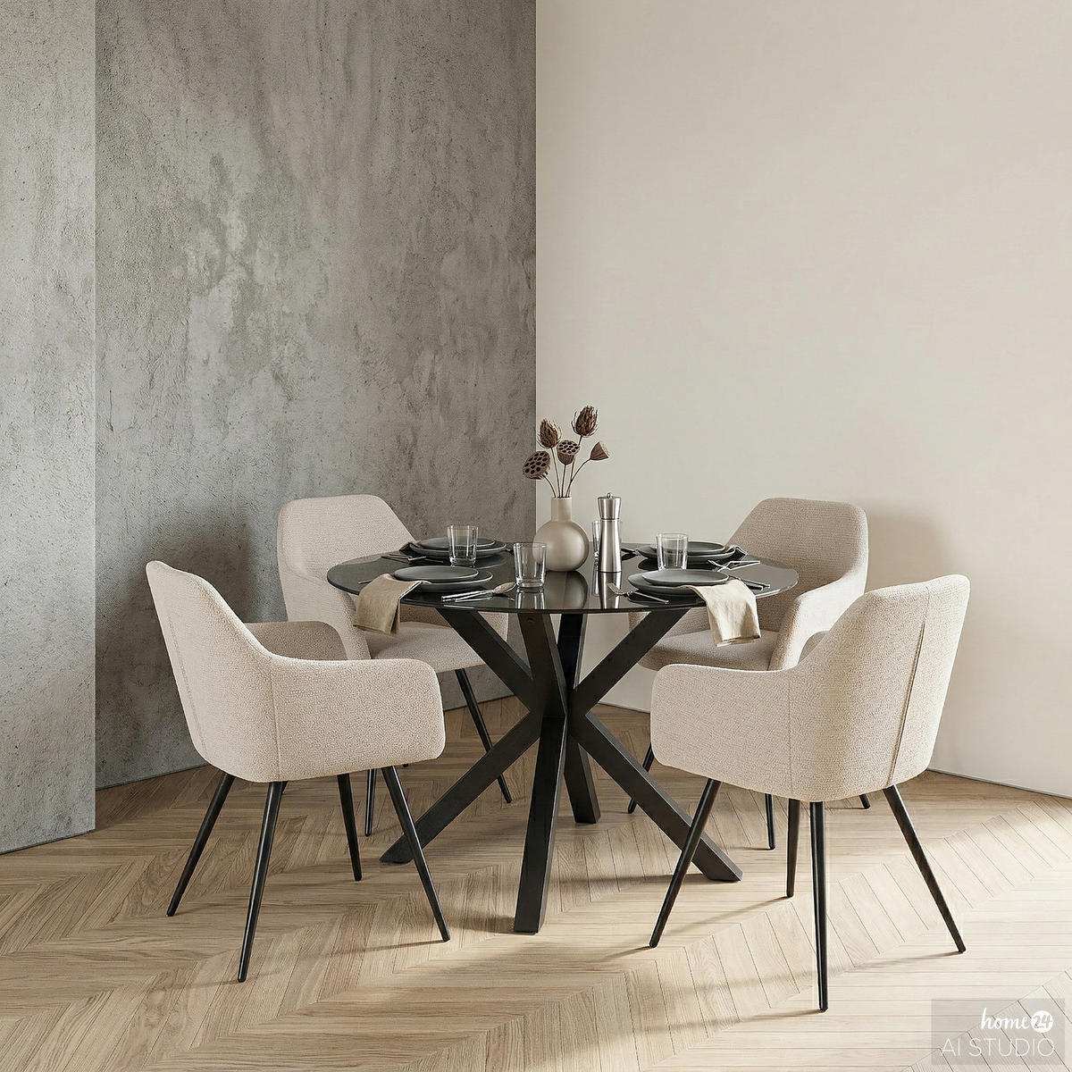 ARMLEHNENSTUHL - 2er-Set - Schwarz/Grau, Textil/Metall (56/82/63cm) - home24