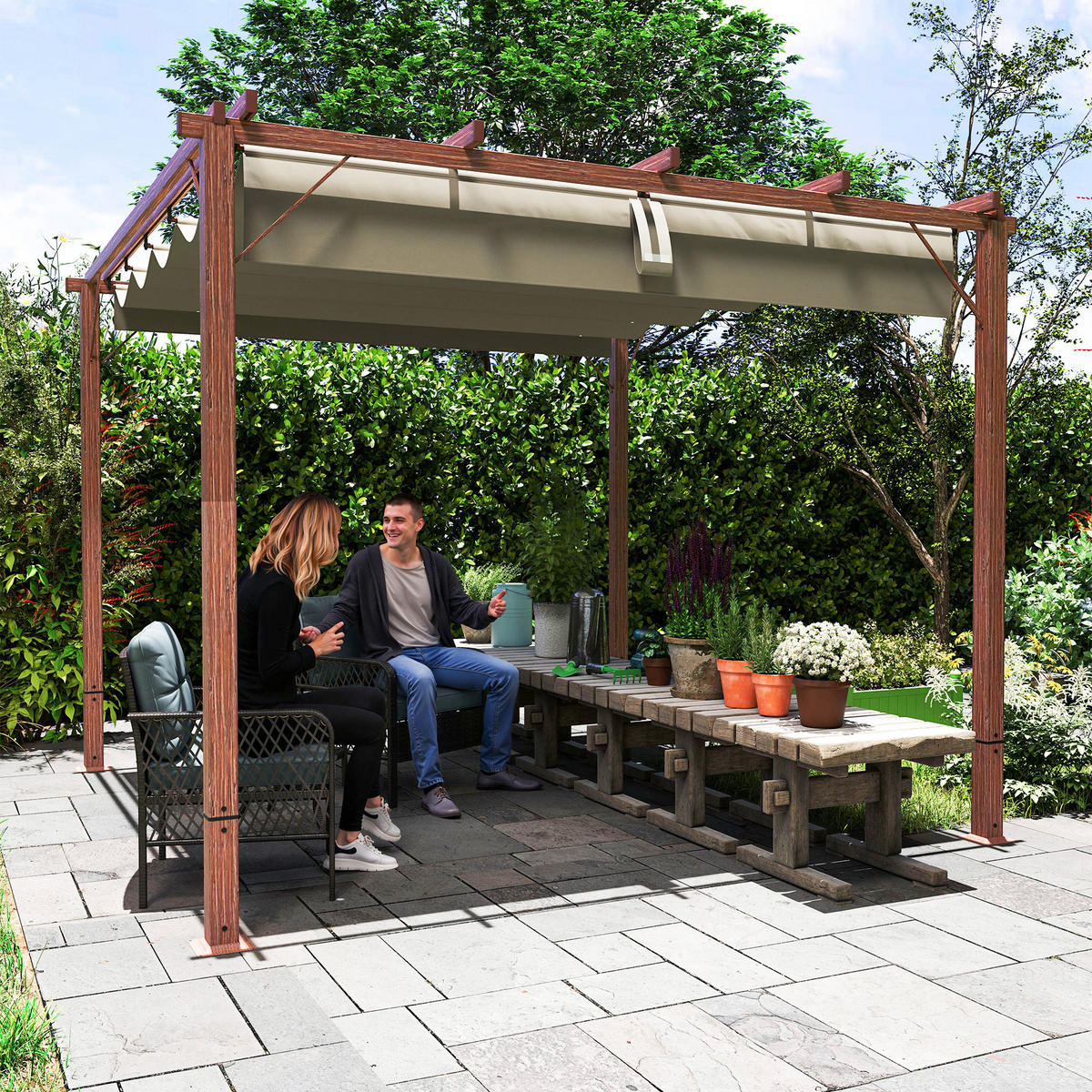 PERGOLA ca. 3x3m Naturholz - Naturfarben, Metall (296/232/299cm) - Outsunny