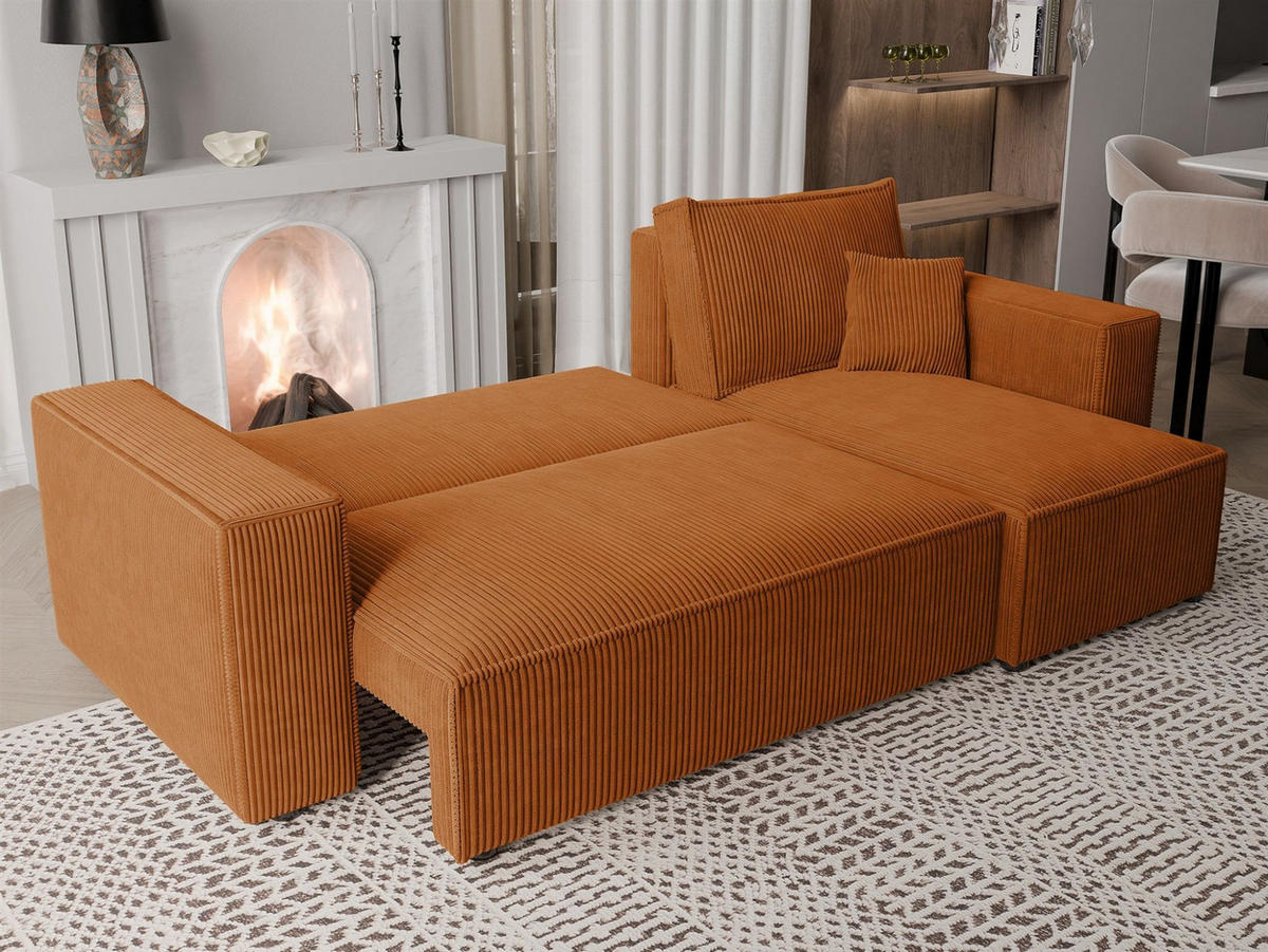 ECKSOFA Adara Mit Schlaffunktion - Hellbraun, Holzwerkstoff/Textil (145/244cm) - Fun Möbel