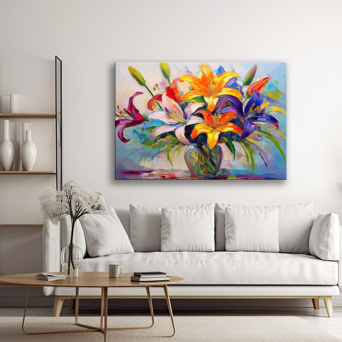 WANDBILD lilien blumenstrauß - Multicolor, Textil (60/40cm) - Feeby