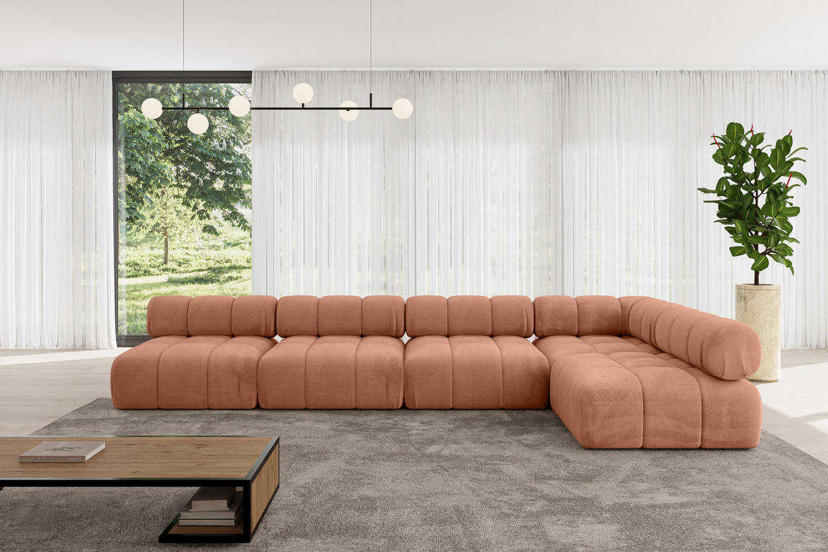 ECKSOFA modulares Sofa Samaro-L3 - 380x190x70 cm Apricot Velours - Koralle, Holzwerkstoff/Textil (380/190cm) - ALTDECOR