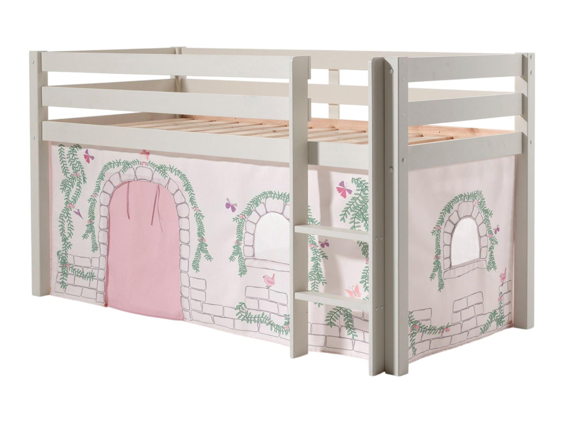 KINDERBETT Karolina 210x114x106 Massivholz Weiß Textilset Burg 1 - Hellgrau/Weiß, Holz (90/200cm) - 58aufmkessel