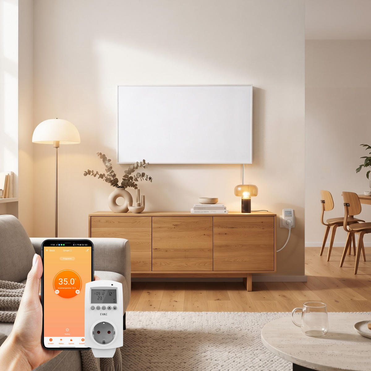 WANDKONVEKTOR Elektrisch 600 W mit Thermostat und App Steuerung 100,5/59,5 cm - Weiß, Kunststoff/Metall (100.5/59.5/2cm) - EMKE