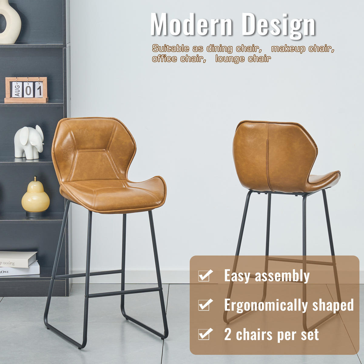 BARHOCKER 2er-Set Braun mit Rückenlehne und Fußstütze - Braun, Metall (47/91.5/48.5cm) - MIVRAY