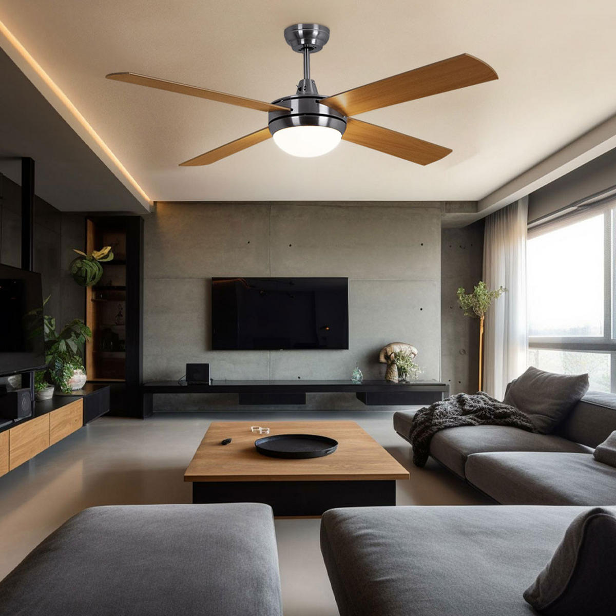 DECKENLEUCHTE Braun Metall Glas mit Fernbedienung - Braun, Glas (132/46/46cm)