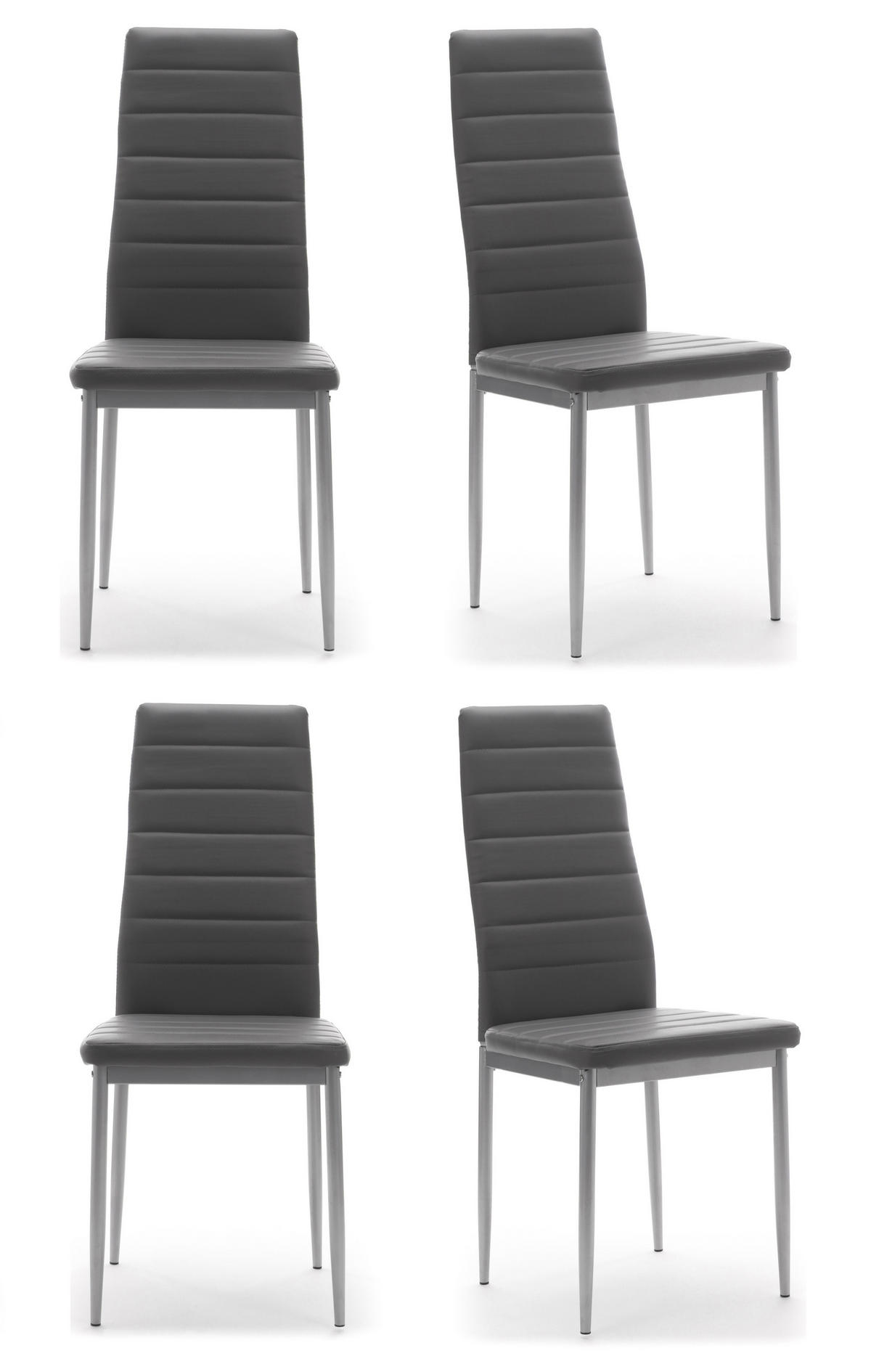 STUHL Set FADO 4x aus Ökoleder - grau - Dunkelgrau/Grau, Leder/Metall (45/99/50cm) - NEW HOME