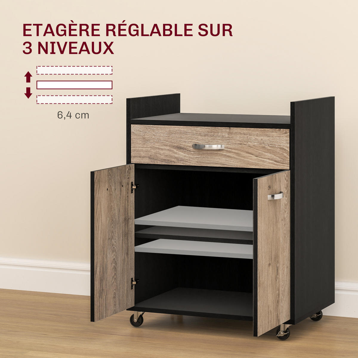 SERVIERWAGEN DE-17128 Schwarz - Schwarz, Holzwerkstoff (40/77/60cm) - ComfortXL