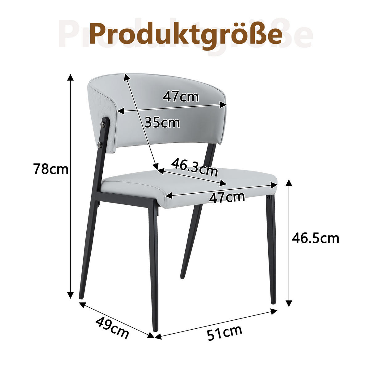 STUHL-SET DE-36686 2 Stück mit Kunstlederbezug und Metallgestell Hellgrau - Hellgrau, Metall (49/78/51cm) - ComfortXL