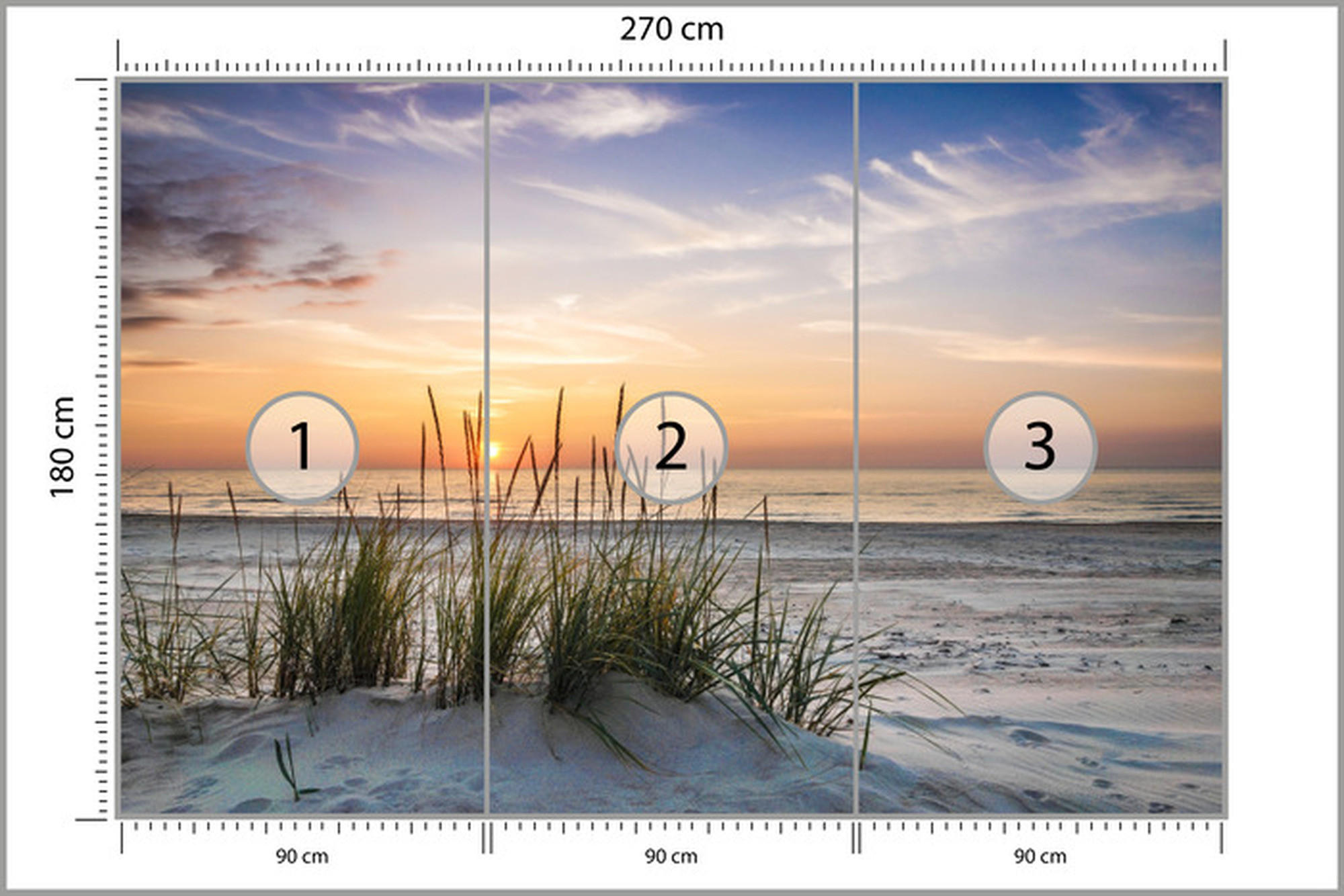 FOTOTAPETE Meer STRAND Dünen Sonnenuntergang Landschaft 3D 270x180cm - Blau/Beige, Papier (270/180cm) - Muralo