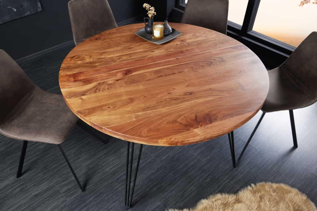 ESSTISCH SCORPION rund Akazie Natur 120cm - Schwarz/Braun, Holz/Metall (120/120/77cm) - riess-ambiente