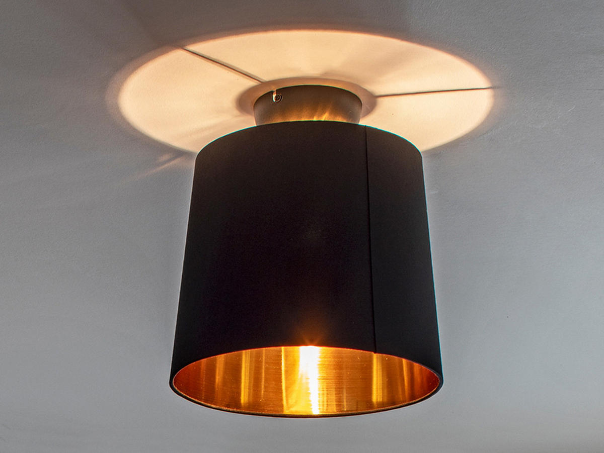 DECKENLAMPE Ø30cm, Stoffschirm Schwarz Gold - Goldfarben/Schwarz, Textil (30/30/32cm) - meineWunschleuchte
