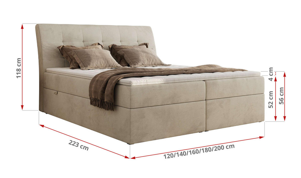 BOXBETT DAGOS 180/200 - Beige Velvet - H3 - Topper T25 - Beige, Textil (180/200cm) - MKS