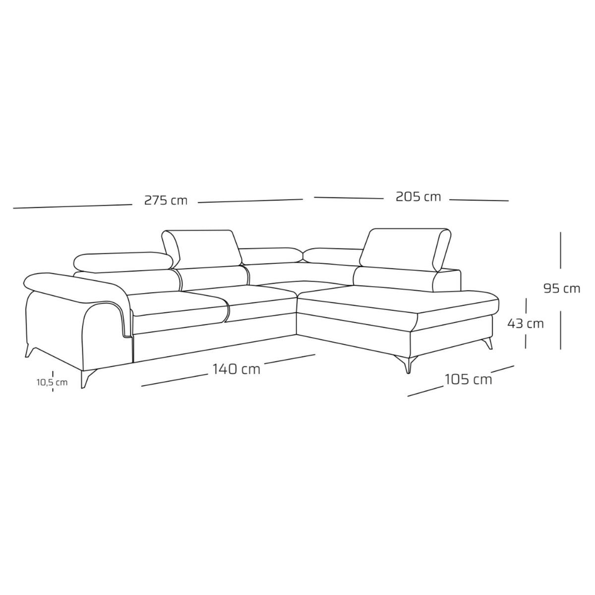 ECKSOFA PLAZA L Rechts mit Schlaffunktion 125x195 Velours Gold - Gelb/Schwarz, Holz/Kunststoff (275/205cm) - Muffo