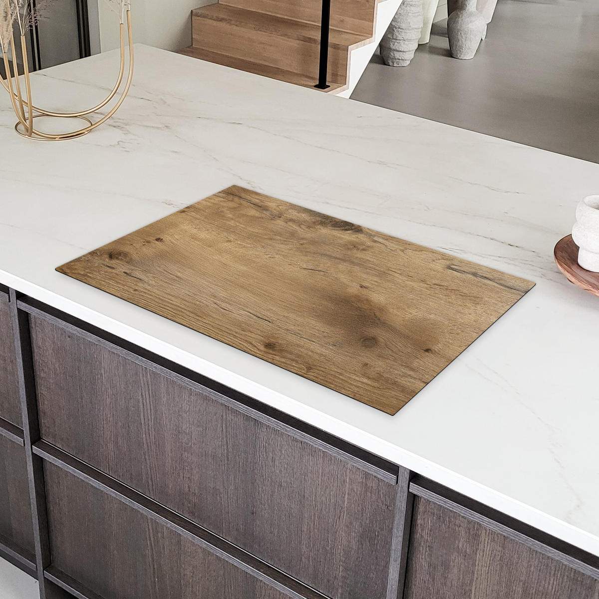 HERDABDECKPLATTE Holz - Braun - Holzoptik Ceranfeldabdeckung 85x52 cm - Eichefarben, Kunststoff (85/52/0.2cm) - MuchoWow