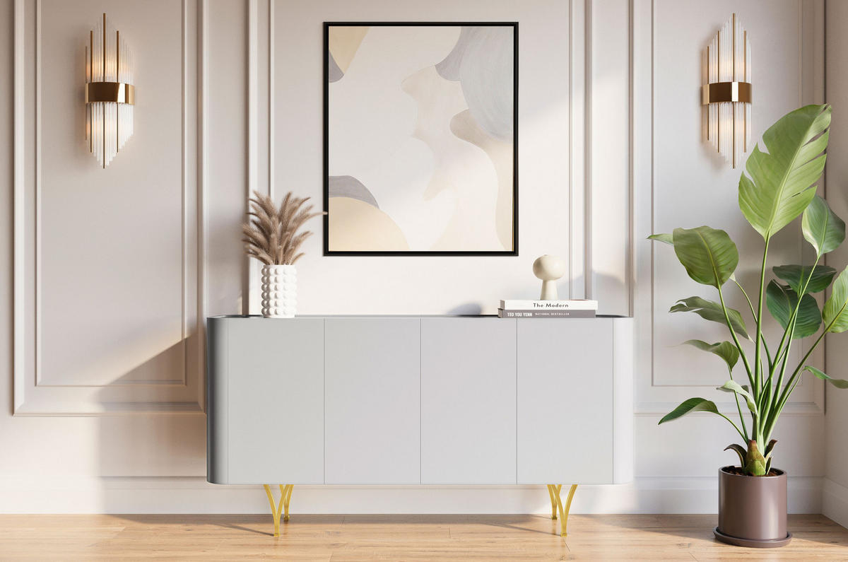 SIDEBOARD Monza, Grau/Schwarz/Gold - Goldfarben/Schwarz, Holzwerkstoff/Metall (160.3/82.6/40cm) - Dancan