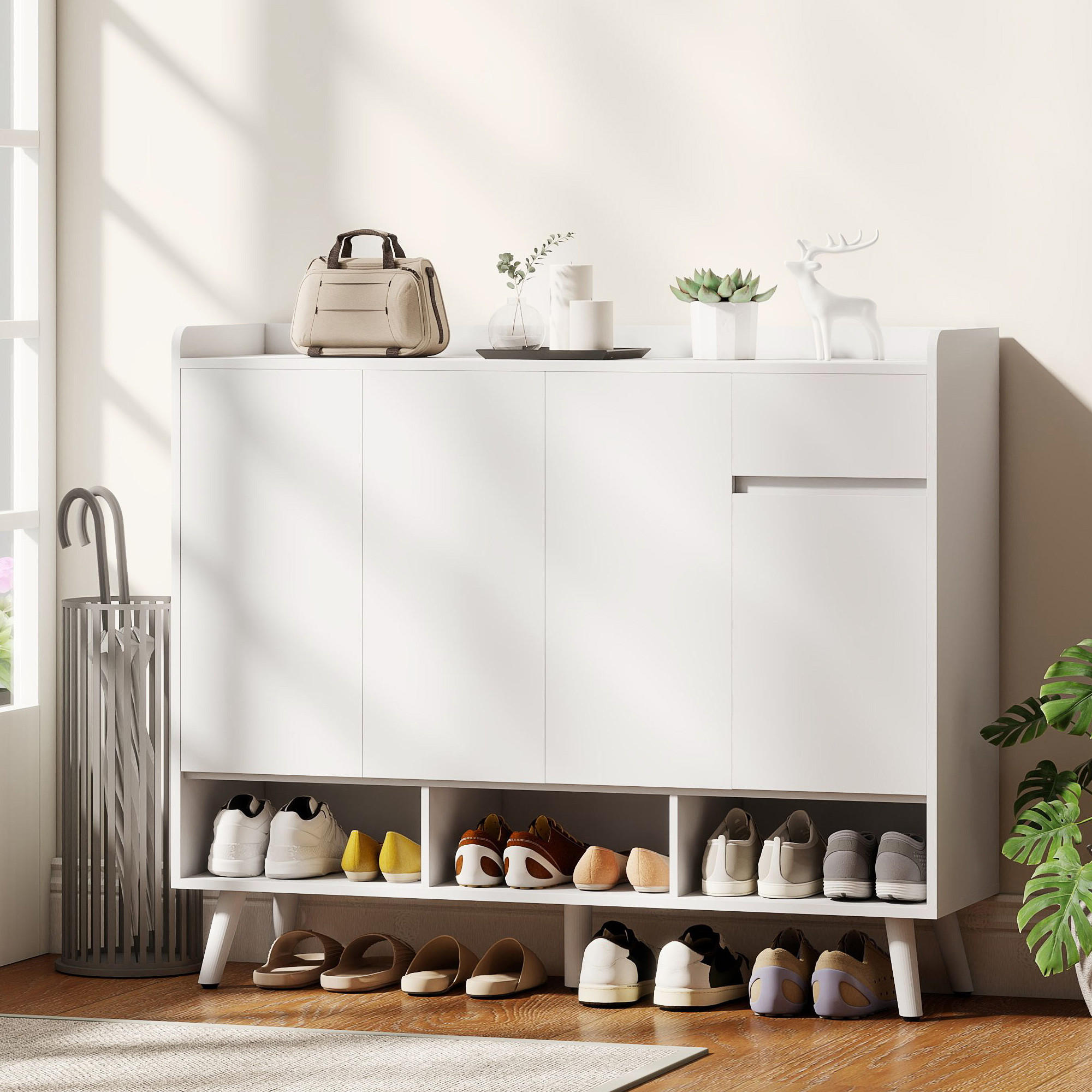 Thumbnail - Homcom Schuhschrank, Weiß, Holzwerkstoff, Kiefer, 1 Schubladen, 35x100x120 cm, Garderobe, Schuhaufbewahrung, Schuhschrän...