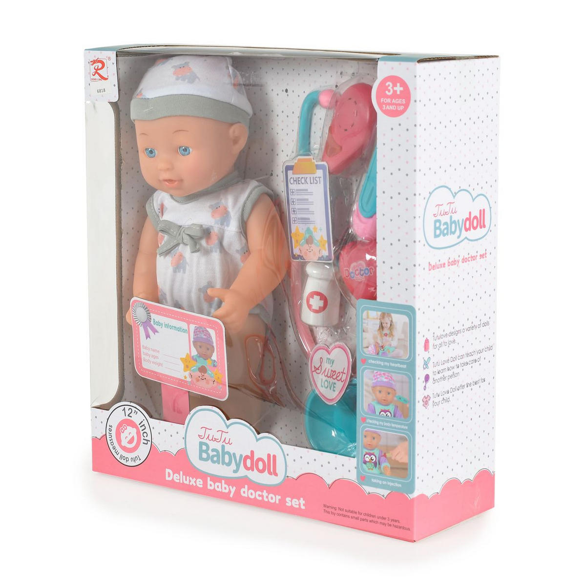 KINDERPUPPE Stethoskop grau 31 cm, Arztzubehör, Arztausweis, Geräusche, Rollenspiel, ab 3 Jahren - Grau, Kunststoff (30/10/32cm) - Moni