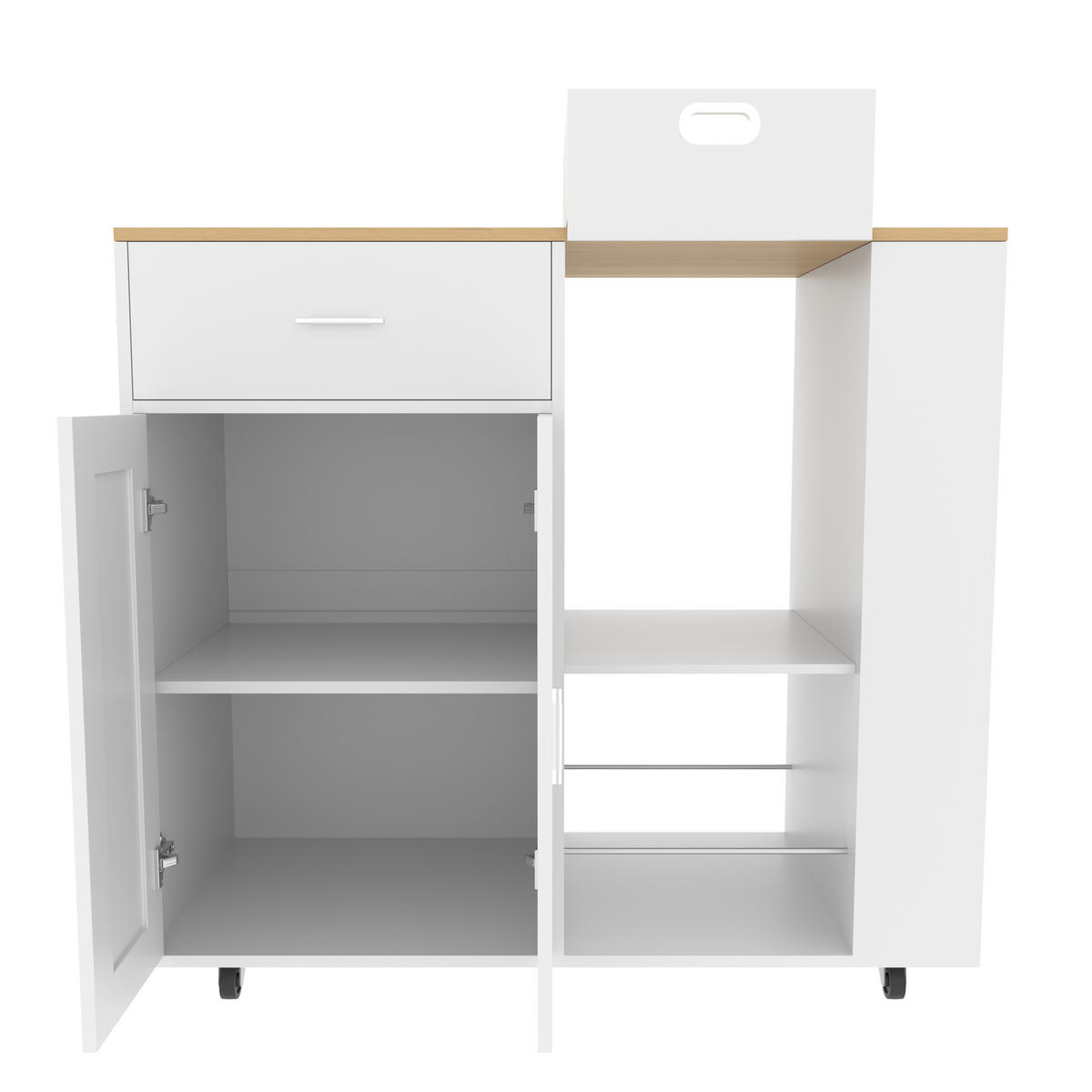 SERVIERWAGEN Küchenwagen auf Rollen mit Arbeitsplatte, Schublade Weiß, 102x46x92 cm - Weiß, Holz/Metall (102/92/46cm) - PARAFTA HOME