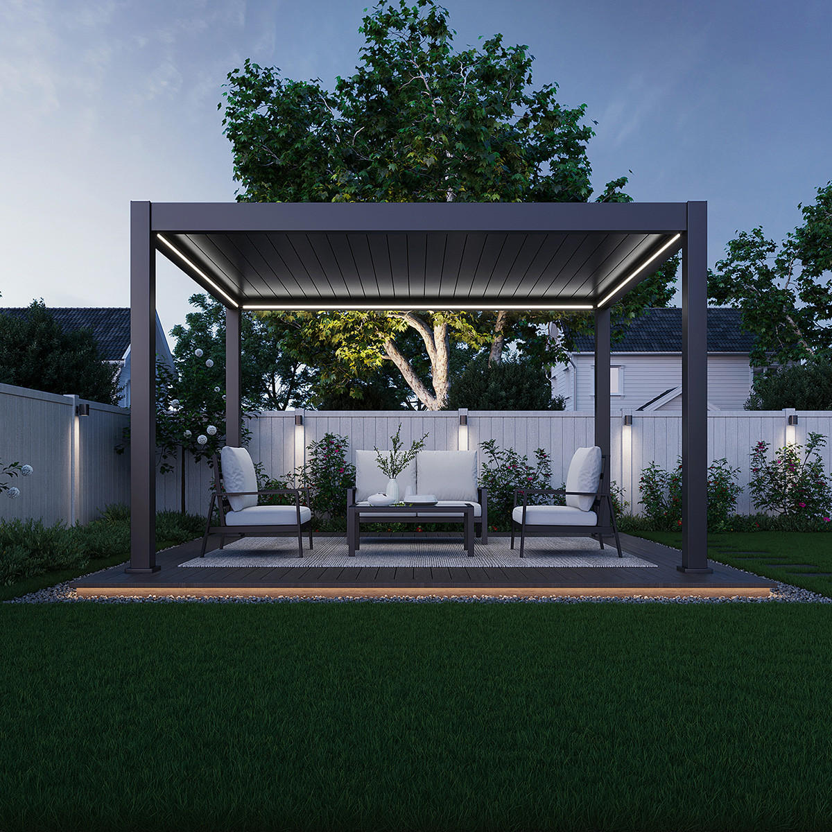 PERGOLA Deluxe Plus Elektrisch Pavillon Terrassenüberdachung Aluminium LED 3 x 4 m - Anthrazit, Metall (400/255/300cm) - WEIDE