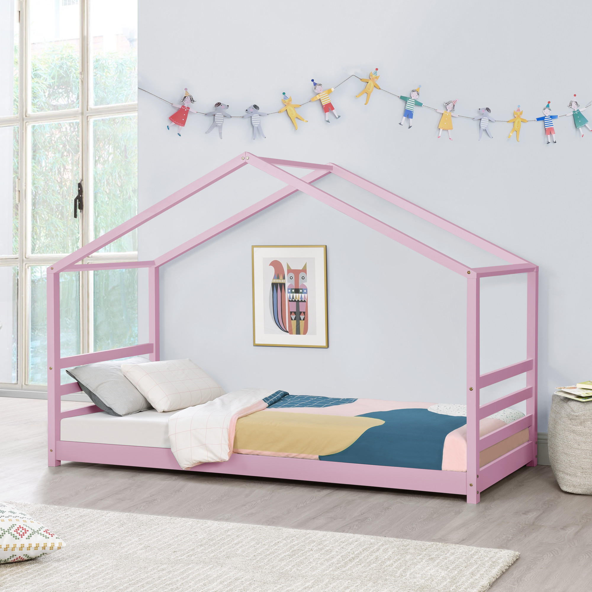 HAUSBETT Vardø - Rosa, Holz (90/200cm) - [en.casa]