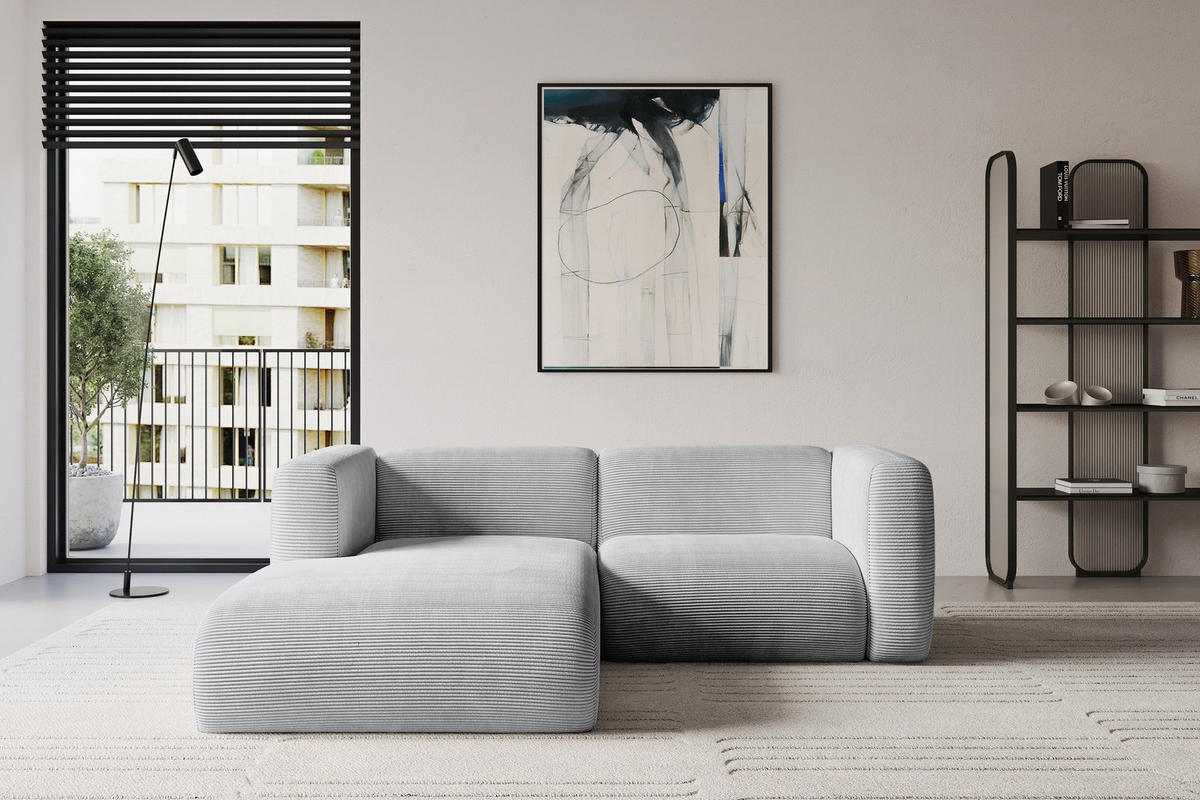ECKSOFA Ottomane Links MIRA-L1 227x179x89 Grau Cord - Blaugrau/Schwarz, Holzwerkstoff/Kunststoff (227/179cm) - ALTDECOR